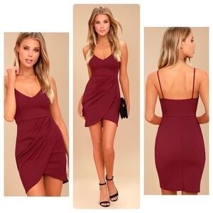 Lulu’s Forever Your Girl Wine Burgundu Red Bodycon Dress Small S L10